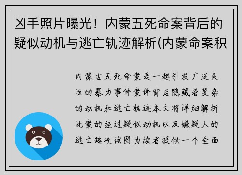 凶手照片曝光！内蒙五死命案背后的疑似动机与逃亡轨迹解析(内蒙命案积案)