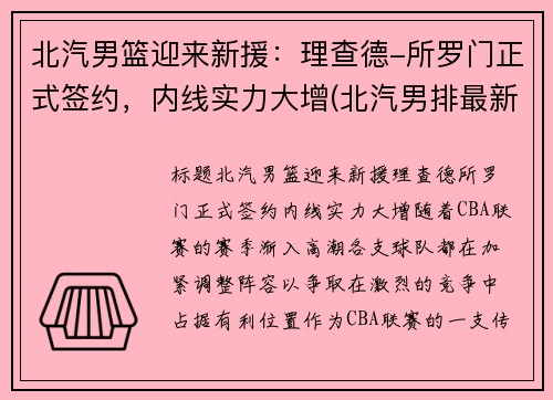 北汽男篮迎来新援：理查德-所罗门正式签约，内线实力大增(北汽男排最新消息李牧)